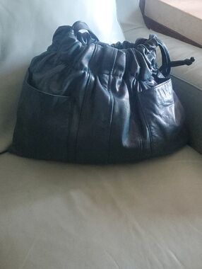 Teal Green Ruched Drawstring Leather Hobo Bag
